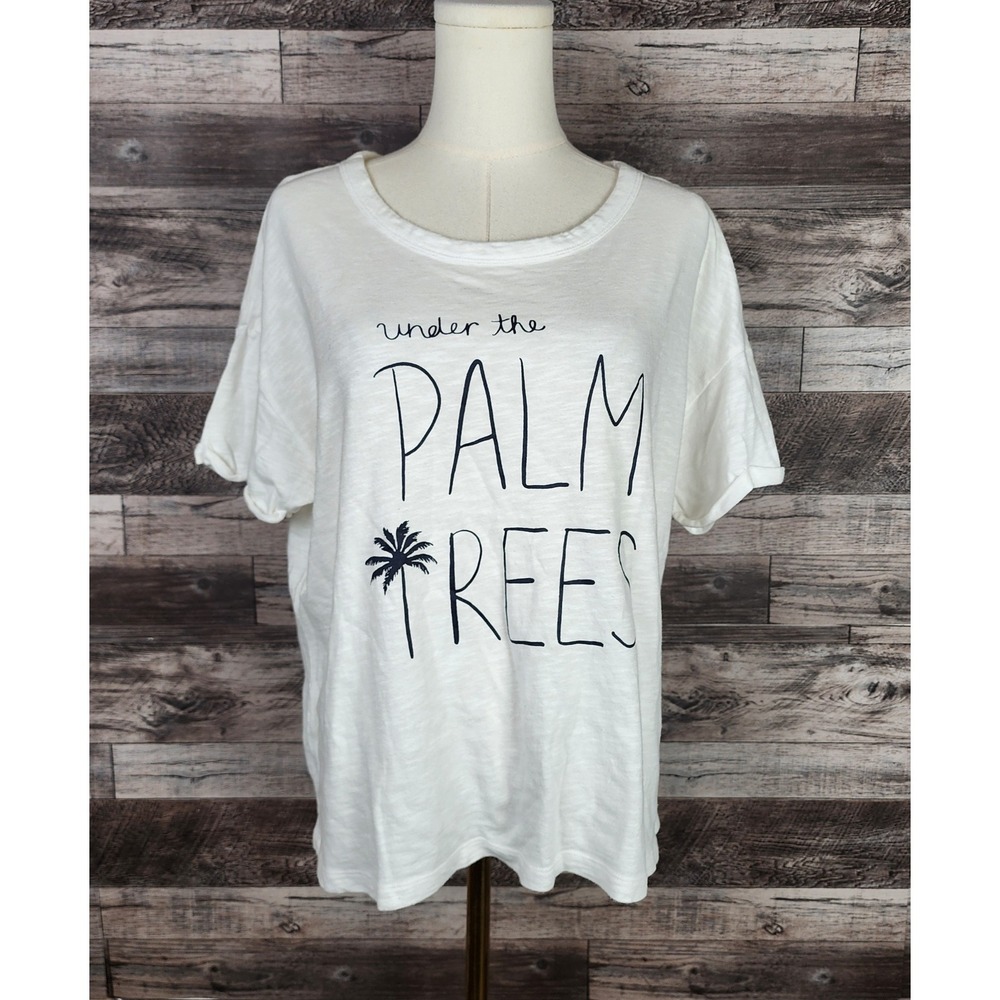 Lou & Grey White Under The Palm Trees Graphic Cotton Slub Tee Shirt Medium